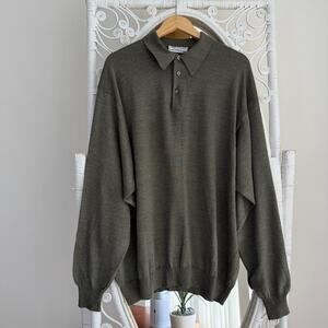 Gran Sasso Polo Sweater Mens 3XB Green Wool Silk Cashmere Knit Made in Italy